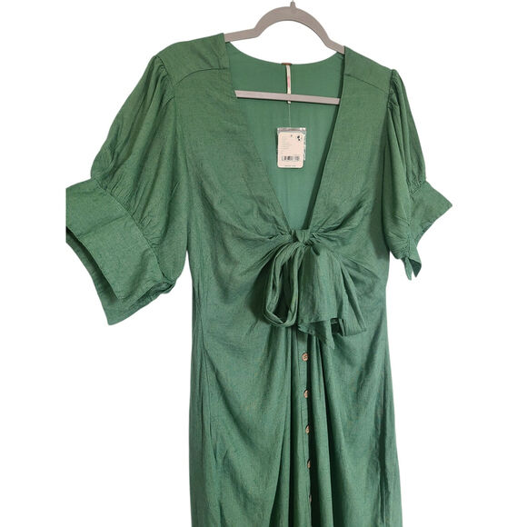 Free People Vintage Summer Midi Dress Sea Fern Size Large NWT - Picture 3 of 8